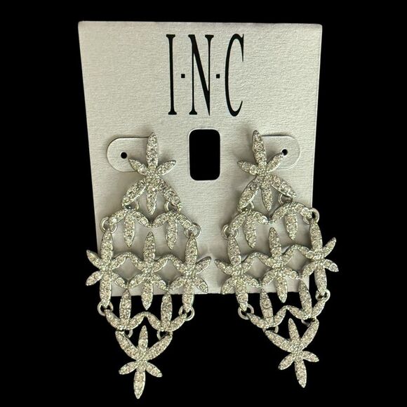 INC Silver-Tone Rhinestone Chandelier Earrings RCRY CHAND Party - Picture 1 of 3